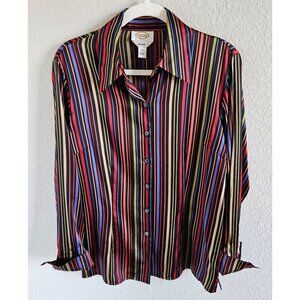 Talbot's Woman Size 10 Silk Stretch Button up Cuffed Shirt 70's,  Disco, Rainbow